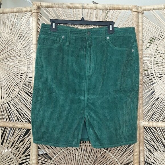 NWT Madewell Corduroy Pencil Skirt, Green - Picture 1 of 6